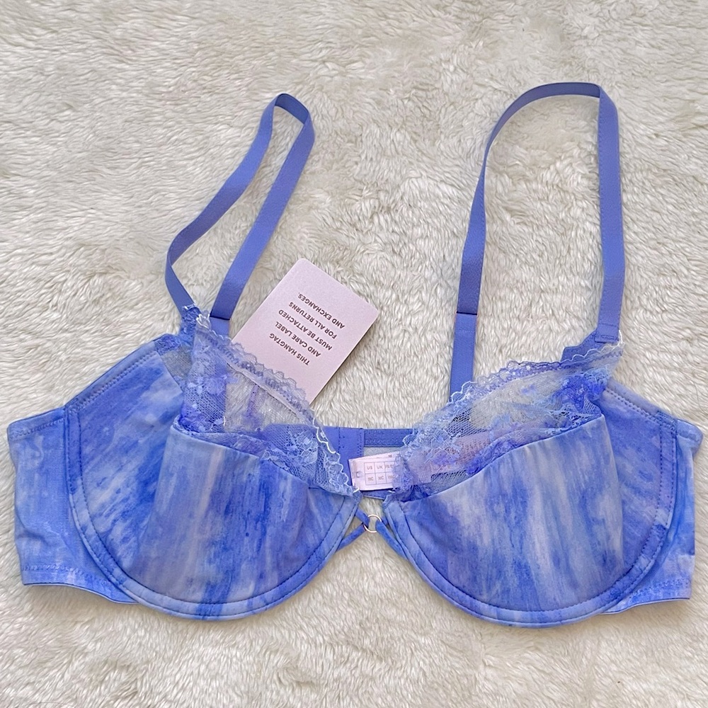 NWT Fenty Savage bra lace purple plunge half cup tie dye print